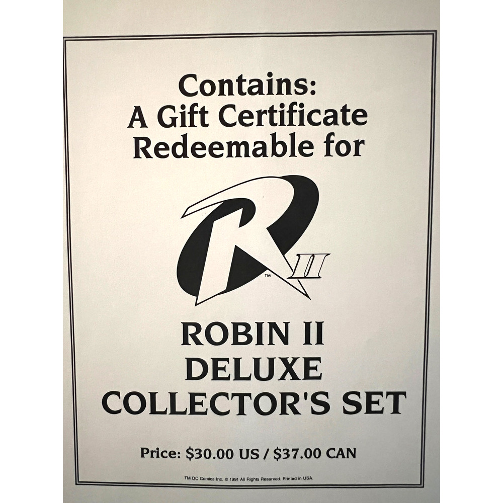 VINTAGE 1991 DC "ROBIN II DELUXE COLLECTOR'S SET CERTIFICATE" - NM - RARE PROMO
